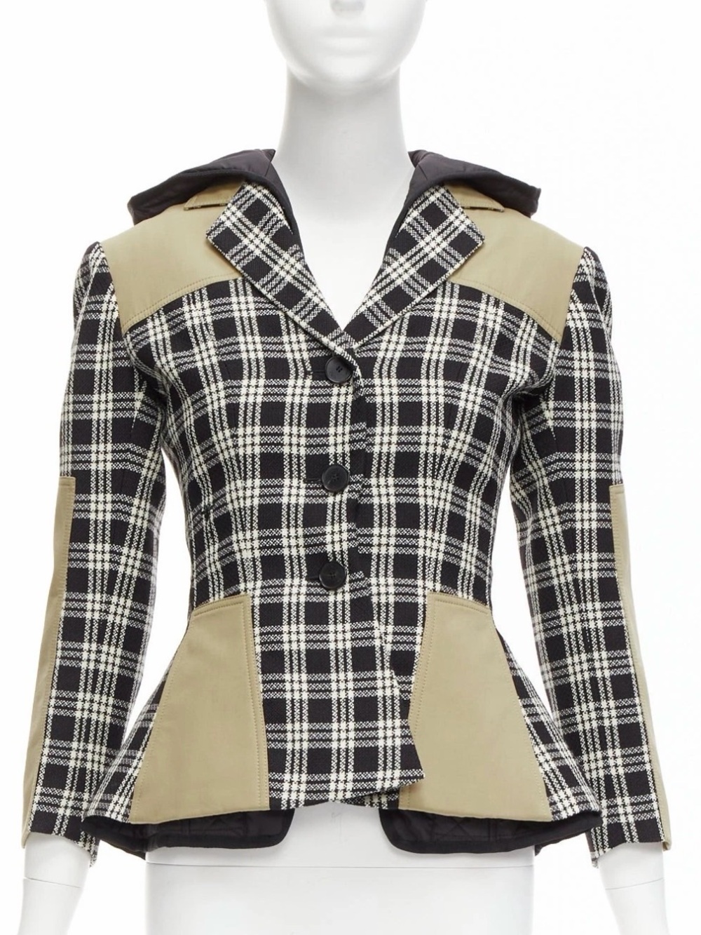 Dior Black & Cream Plaid Peplum Blazer with Tan Accents